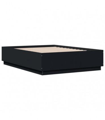 vidaXL Bed Frame with LED Lights Black 120x190 cm Small Double Engineered Wood
