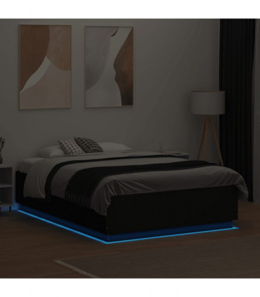 vidaXL Bed Frame with LED Lights Black 120x190 cm Small Double Engineered Wood