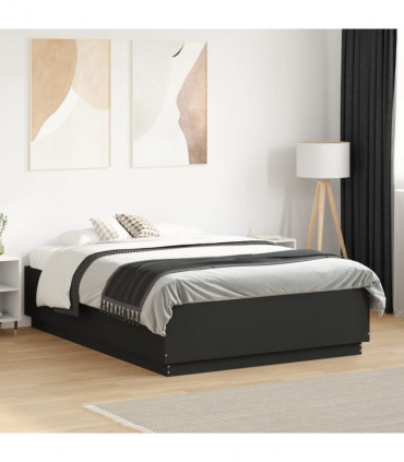 vidaXL Bed Frame with LED Lights Black 120x190 cm Small Double Engineered Wood