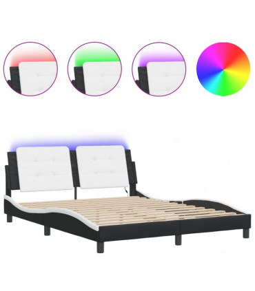 vidaXL Bed Frame with LED Lights Black and White 160x200 cm Faux Leather