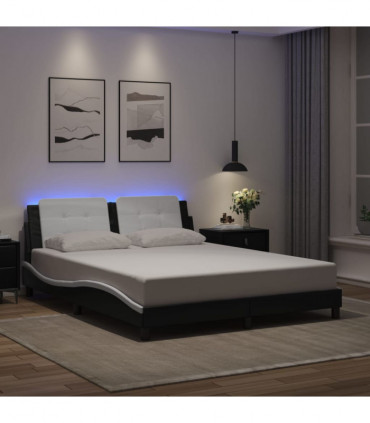 vidaXL Bed Frame with LED Lights Black and White 160x200 cm Faux Leather