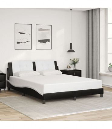 vidaXL Bed Frame with LED Lights Black and White 160x200 cm Faux Leather
