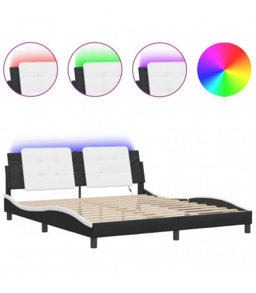 vidaXL Bed Frame with LED Lights Black and White 180x200 cm Super King Faux Leather