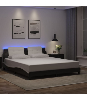 vidaXL Bed Frame with LED Lights Black and White 180x200 cm Super King Faux Leather