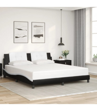 vidaXL Bed Frame with LED Lights Black and White 180x200 cm Super King Faux Leather
