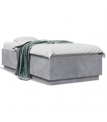 vidaXL Bed Frame with LED Lights Concrete Grey 90x190 cm Single Engineered Wood