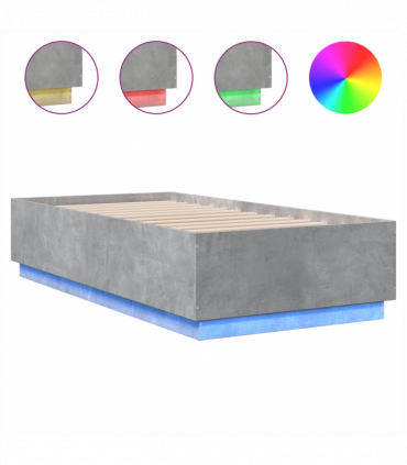 vidaXL Bed Frame with LED Lights Concrete Grey 90x190 cm Single Engineered Wood