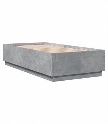 vidaXL Bed Frame with LED Lights Concrete Grey 90x190 cm Single Engineered Wood