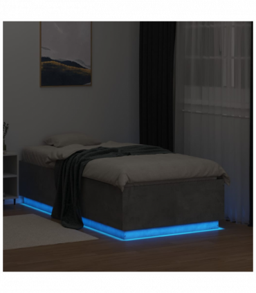 vidaXL Bed Frame with LED Lights Concrete Grey 90x190 cm Single Engineered Wood