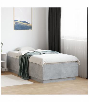 vidaXL Bed Frame with LED Lights Concrete Grey 90x190 cm Single Engineered Wood