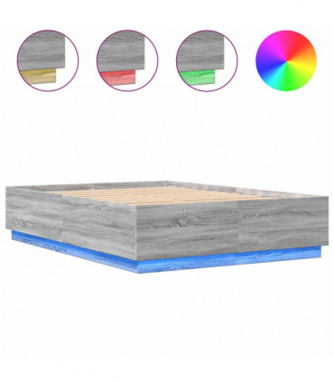 vidaXL Bed Frame with LED Lights Grey Sonoma 150x200 cm King Size Engineered Wood