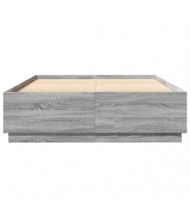 vidaXL Bed Frame with LED Lights Grey Sonoma 150x200 cm King Size Engineered Wood