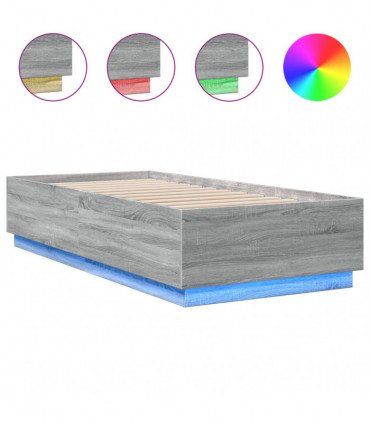 vidaXL Bed Frame with LED Lights Grey Sonoma 90x200 cm Engineered Wood