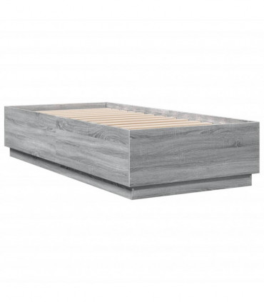 vidaXL Bed Frame with LED Lights Grey Sonoma 90x200 cm Engineered Wood