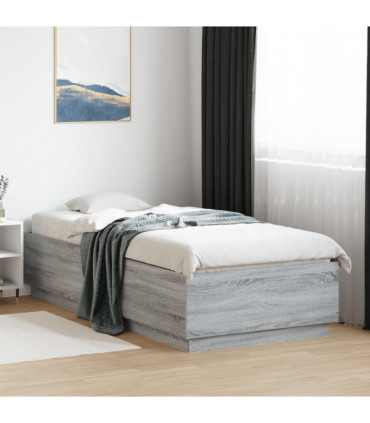 vidaXL Bed Frame with LED Lights Grey Sonoma 90x200 cm Engineered Wood