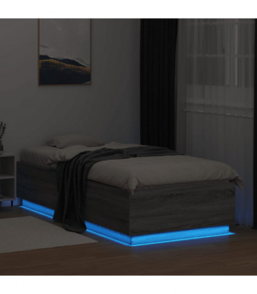 vidaXL Bed Frame with LED Lights Grey Sonoma 90x200 cm Engineered Wood