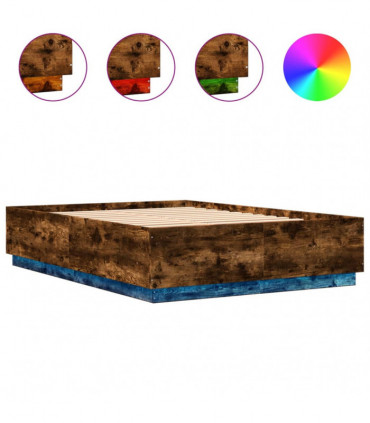 vidaXL Bed Frame with LED Lights Smoked Oak 150x200 cm King Size Engineered Wood
