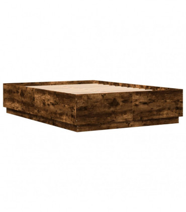 vidaXL Bed Frame with LED Lights Smoked Oak 150x200 cm King Size Engineered Wood