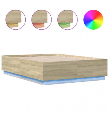 vidaXL Bed Frame with LED Lights Sonoma Oak 120x190 cm Small Double Engineered Wood