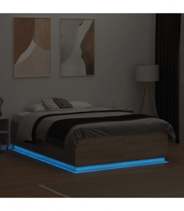 vidaXL Bed Frame with LED Lights Sonoma Oak 120x190 cm Small Double Engineered Wood