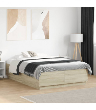 vidaXL Bed Frame with LED Lights Sonoma Oak 120x190 cm Small Double Engineered Wood