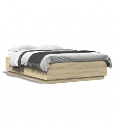 vidaXL Bed Frame with LED Lights Sonoma Oak 160x200 cm Engineered Wood