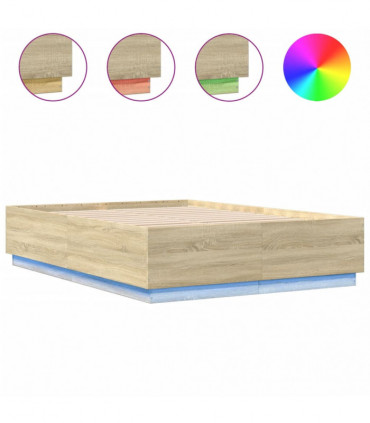 vidaXL Bed Frame with LED Lights Sonoma Oak 160x200 cm Engineered Wood