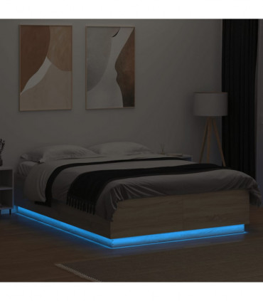 vidaXL Bed Frame with LED Lights Sonoma Oak 160x200 cm Engineered Wood
