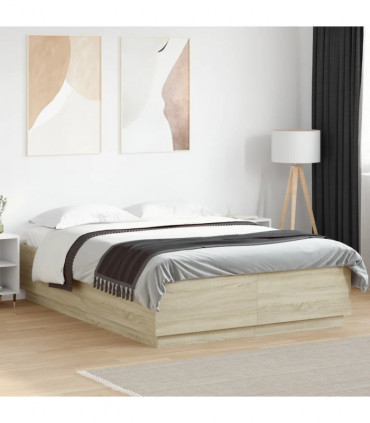 vidaXL Bed Frame with LED Lights Sonoma Oak 160x200 cm Engineered Wood
