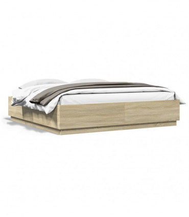 vidaXL Bed Frame with LED Lights Sonoma Oak 180x200 cm Super King Engineered Wood