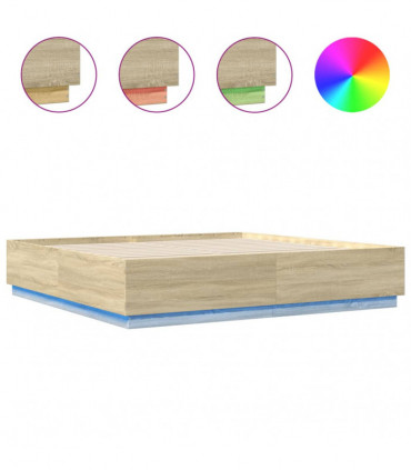 vidaXL Bed Frame with LED Lights Sonoma Oak 180x200 cm Super King Engineered Wood