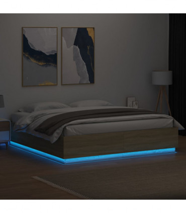 vidaXL Bed Frame with LED Lights Sonoma Oak 180x200 cm Super King Engineered Wood