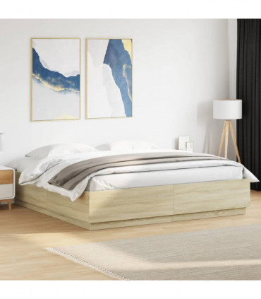 vidaXL Bed Frame with LED Lights Sonoma Oak 180x200 cm Super King Engineered Wood