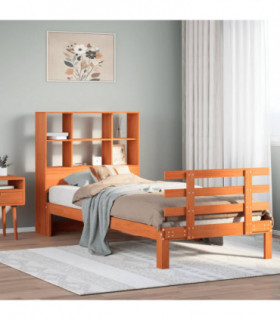 vidaXL Bookcase Bed without Mattress Wax Brown 100x200cm Solid Wood Pine