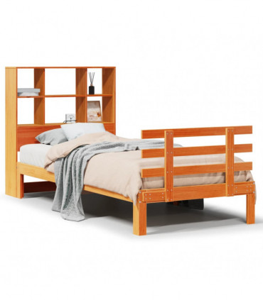 vidaXL Bookcase Bed without Mattress Wax Brown 100x200cm Solid Wood Pine
