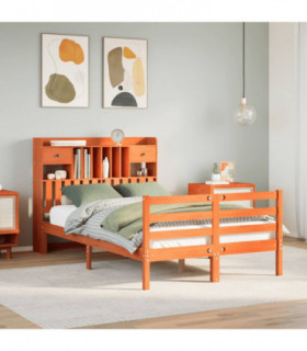 vidaXL Bookcase Bed without Mattress Wax Brown 135x190 cm Doouble Solid Wood Pine