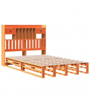 vidaXL Bookcase Bed without Mattress Wax Brown 135x190 cm Double Solid Wood Pine