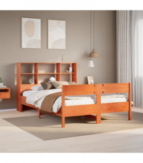 vidaXL Bookcase Bed without Mattress Wax Brown 135x190cm Double Solid Wood Pine