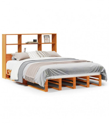 vidaXL Bookcase Bed without Mattress Wax Brown 140x190 cm Solid Wood