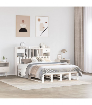vidaXL Bookcase Bed without Mattress White 150x200 cm King Size Solid Wood Pine