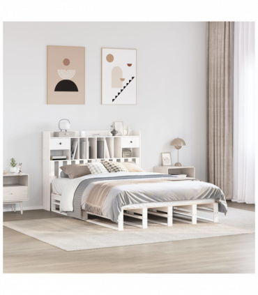 vidaXL Bookcase Bed without Mattress White 150x200 cm King Size Solid Wood Pine