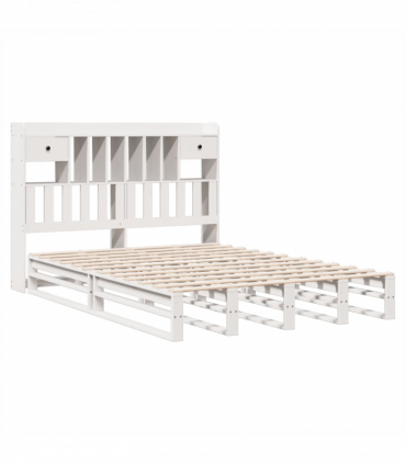 vidaXL Bookcase Bed without Mattress White 150x200 cm King Size Solid Wood Pine