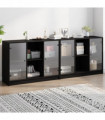 vidaXL Bookcase with Doors Black 204x37x75 cm Engineered Wood