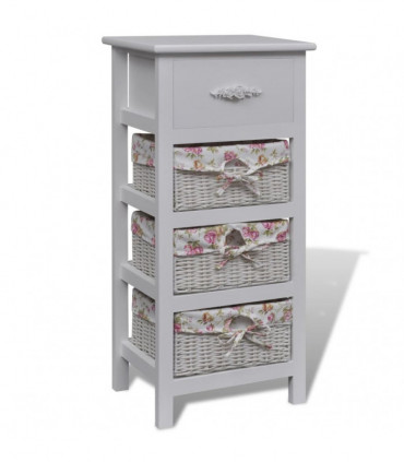 vidaXL Cabinet with 1 Drawer and 3 Baskets White Paulownia Wood