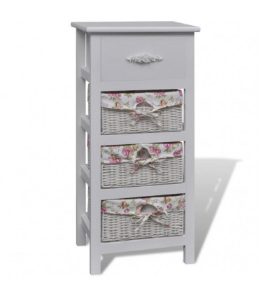vidaXL Cabinet with 1 Drawer and 3 Baskets White Paulownia Wood