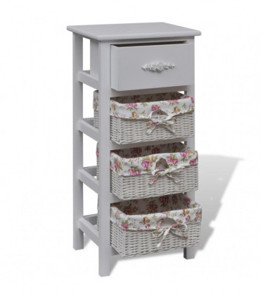 vidaXL Cabinet with 1 Drawer and 3 Baskets White Paulownia Wood