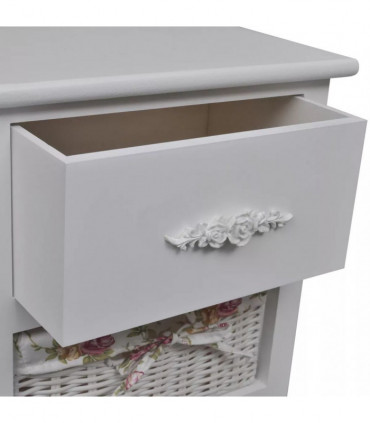 vidaXL Cabinet with 1 Drawer and 3 Baskets White Paulownia Wood