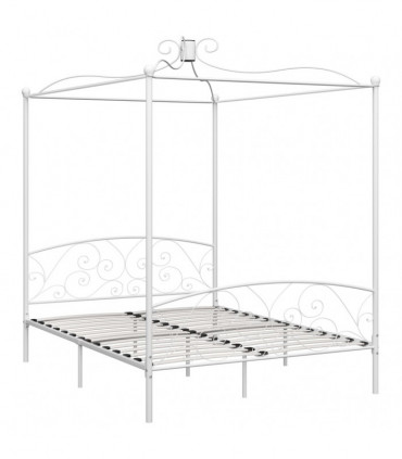 vidaXL Canopy Bed Frame White Metal 160x200 cm