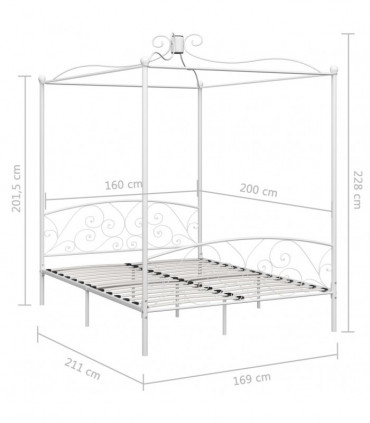 vidaXL Canopy Bed Frame White Metal 160x200 cm