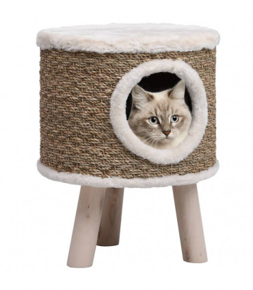 vidaXL Cat House with Wooden Legs 41 cm Seagrass